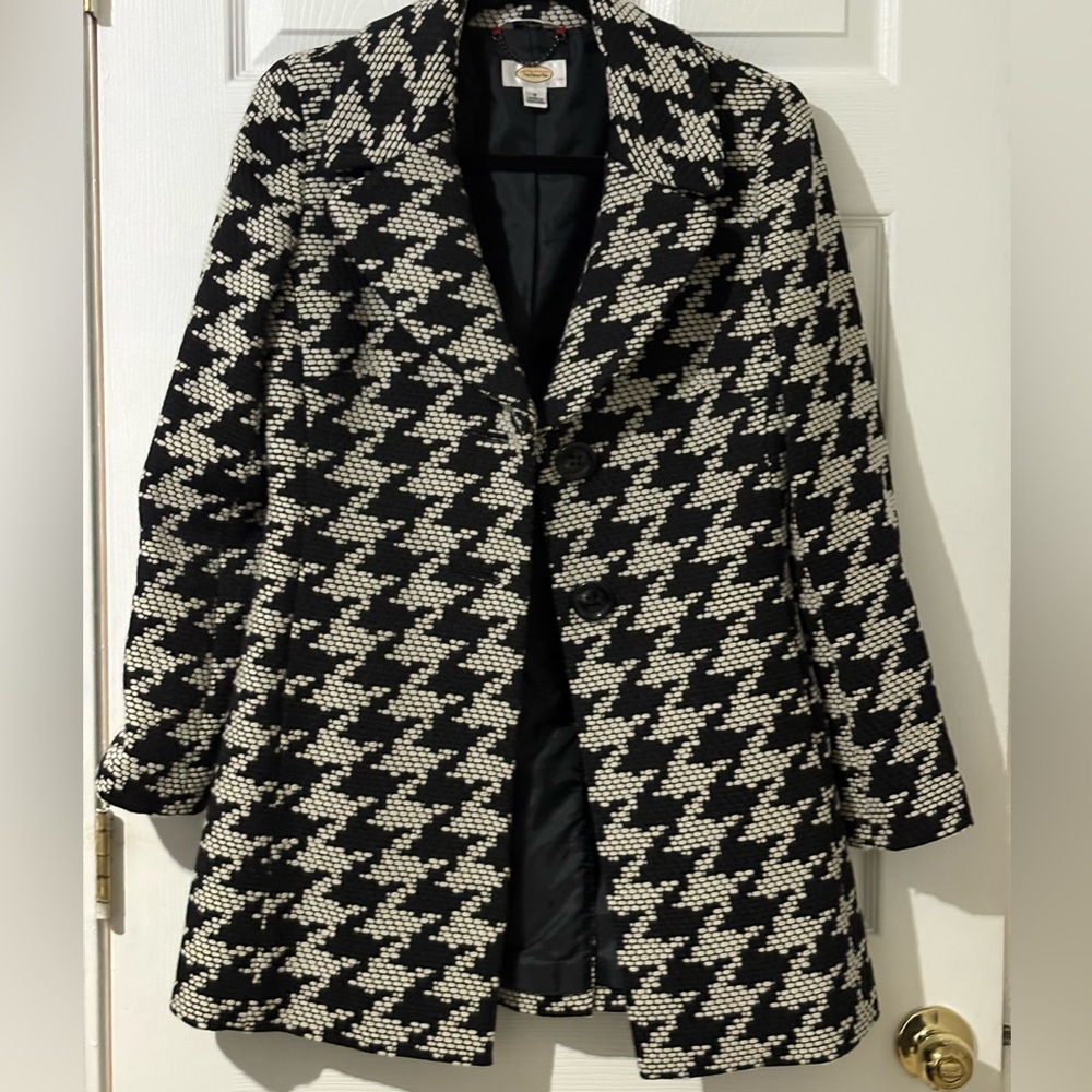 Talbots Black and White Houndstooth Women's  trench Coat - Picture 3 of 9